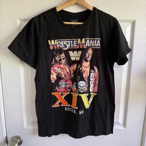 WWE Wrestle Mania 24 XIV Shawn Michaels Stone Cold Black T-Shirt Size Medium